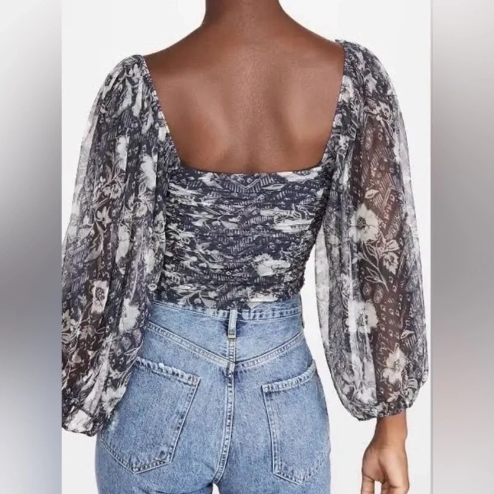 Free People Lilia navy floral runched mesh top, small